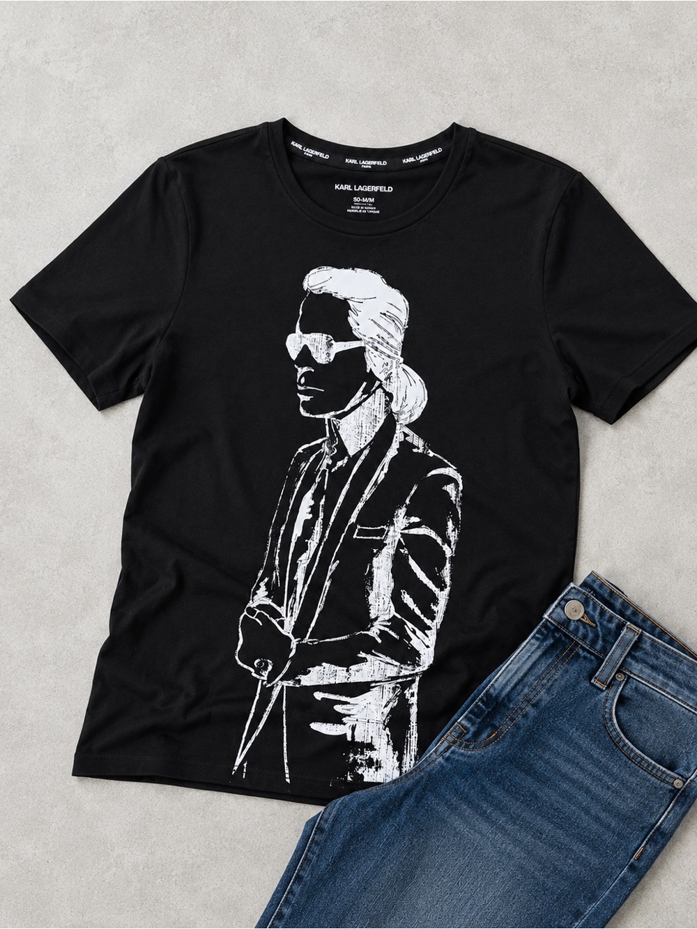 Karl Lagerfeld Paris Black Graphic Tee | Designer Short Sleeve T-Shirt | Size M